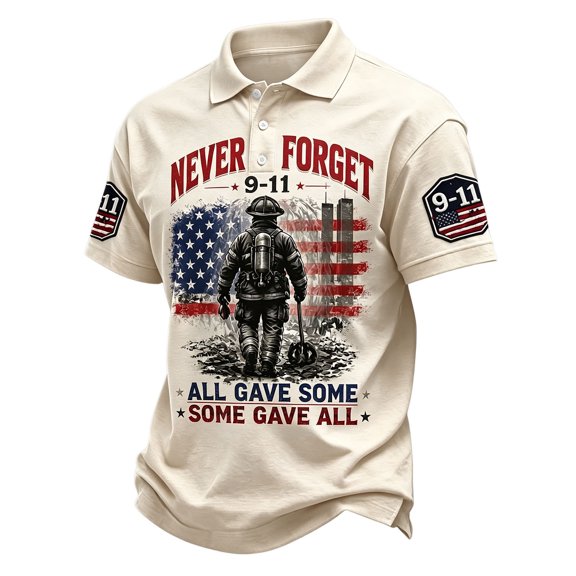 9/11 25th Anniversary Shirt Faith Hope Courage Printed Mens Polo Shirts | 9/11 25th Anniversary Shirt Vintage Memorial Printed Short Sleeve Courage Patriotic American Flag Honor Tee, 3XL