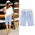 thumbnail image 2 of UAMVSH Women's Plaid Bermuda Shorts Elastic Waist Knee Length Shorts Casual Pockets Summer Shorts Streetwear with Drawstring, 2 of 4