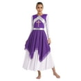 thumbnail image 3 of TiaoBug Womens Liturgical Praise Dance Performance Costume Metallic Color Block Patchwork Dress Purple S, 3 of 7