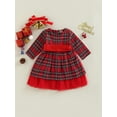 thumbnail image 2 of Kid Girl Christmas Dress Long Sleeve Round Neck Plaid Print Mesh Zipper High Waist Fall Princess Dress, 2 of 8