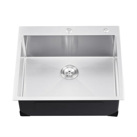 KFFKFF 25" Stainless Steel Kitchen Sink, Top-Mounted Single Bowl Drop-in Sink, with Noise Reduction X-shaped Drain Design and Anti-Condensation, Suitable for RV, Prep Kitchen