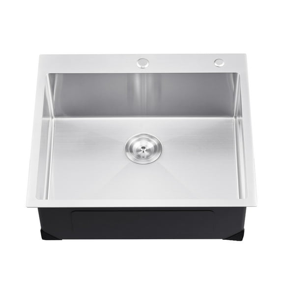 KFFKFF 25" Stainless Steel Kitchen Sink, Top-Mounted Single Bowl Drop-in Sink, with Noise Reduction X-shaped Drain Design and Anti-Condensation, Suitable for RV, Prep Kitchen