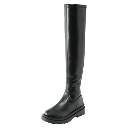 

Ladies Fashion Solid Color Womens Over The Knee Boots Leather Side Zip Thick Taupe Over The Knee Boots for Women Flat Bottom Stretch Over The Knee Boots