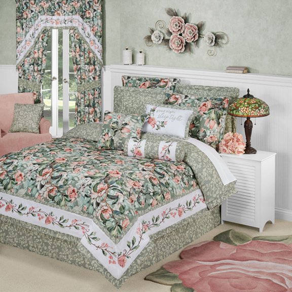 Catalina Lightweight Reversible Floral and Leaf Print Seagrass Comforter Set Comforter Set King