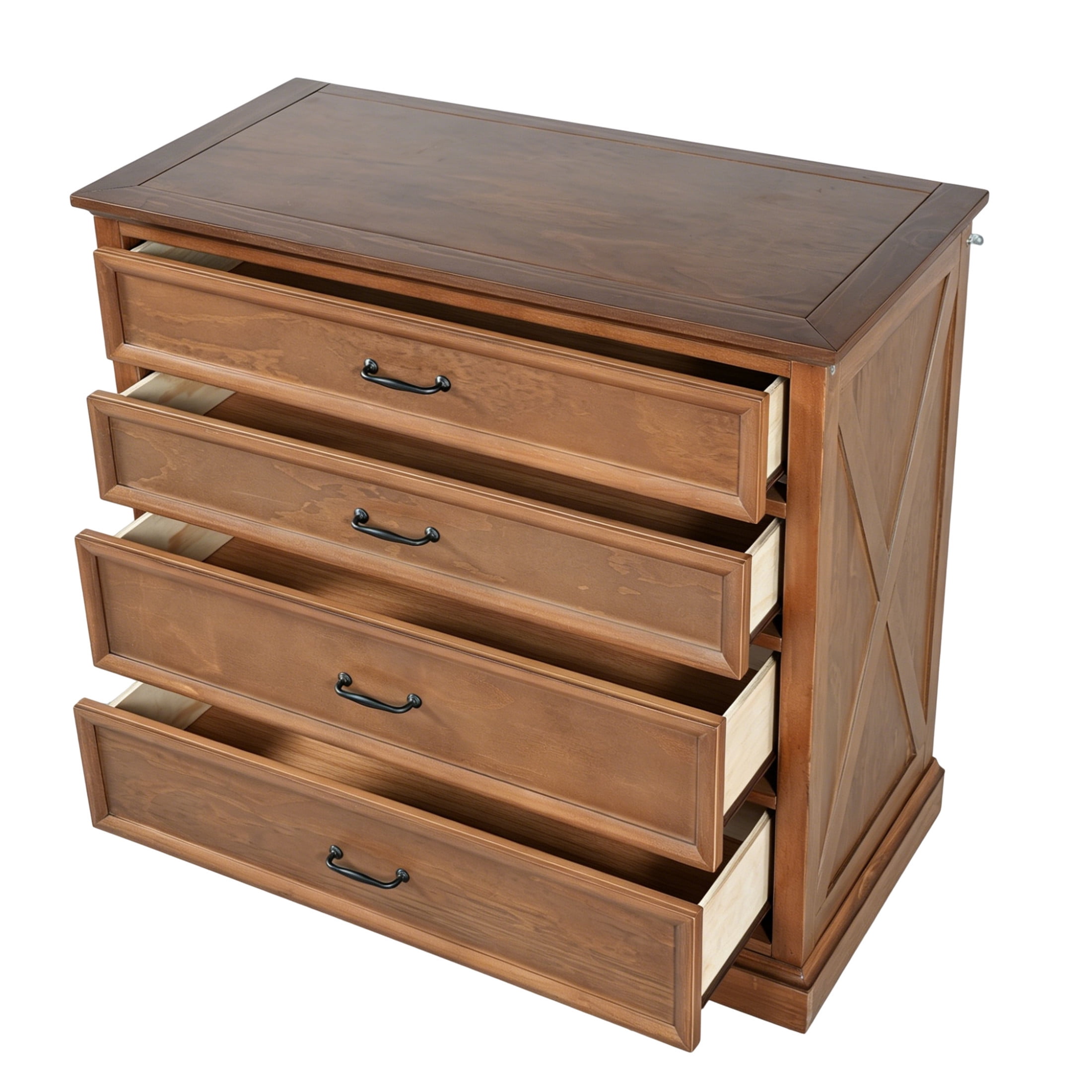 Noble House 4 Piece Queen Bedroom Set with Platform Bed, 2 Nightstands and Dresser, Walnut