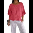 thumbnail image 1 of Blusa de Algodón y con Cuello Redondo, Dobladillo con Volantes y Corta, Color Liso, para Mujer. Sandía Roja XXL, 1 of 7