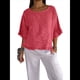 thumbnail image 1 of Blusa de Algodón y con Cuello Redondo, Dobladillo con Volantes y Corta, Color Liso, para Mujer. Sandía Roja L, 1 of 7