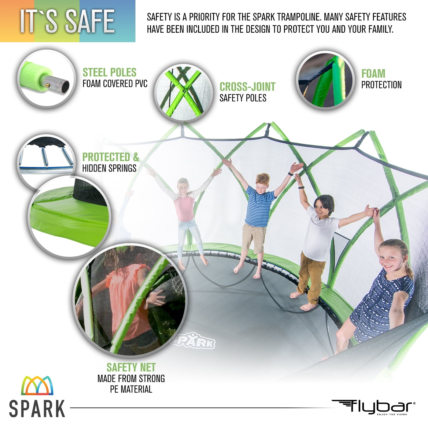 Spark 8-Foot Trampoline, with Safety Enclosure, Green