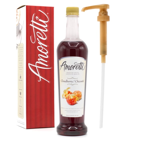 Amoretti - Premium Cloudberry Syrup, 94 Servings Per Bottle (750 ml), with Pump for Flavoring Coffees, Cocktails, and other Beverages, Gluten Free, GMO/GEO Free, Preservative Free