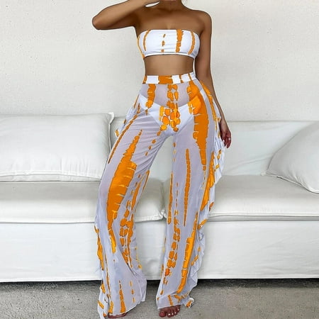 LEEy-world Plus Size Swimsuit Women s 2 Piece Halter Top and Mini Skirt Swimwear Cover Up Set Orange M