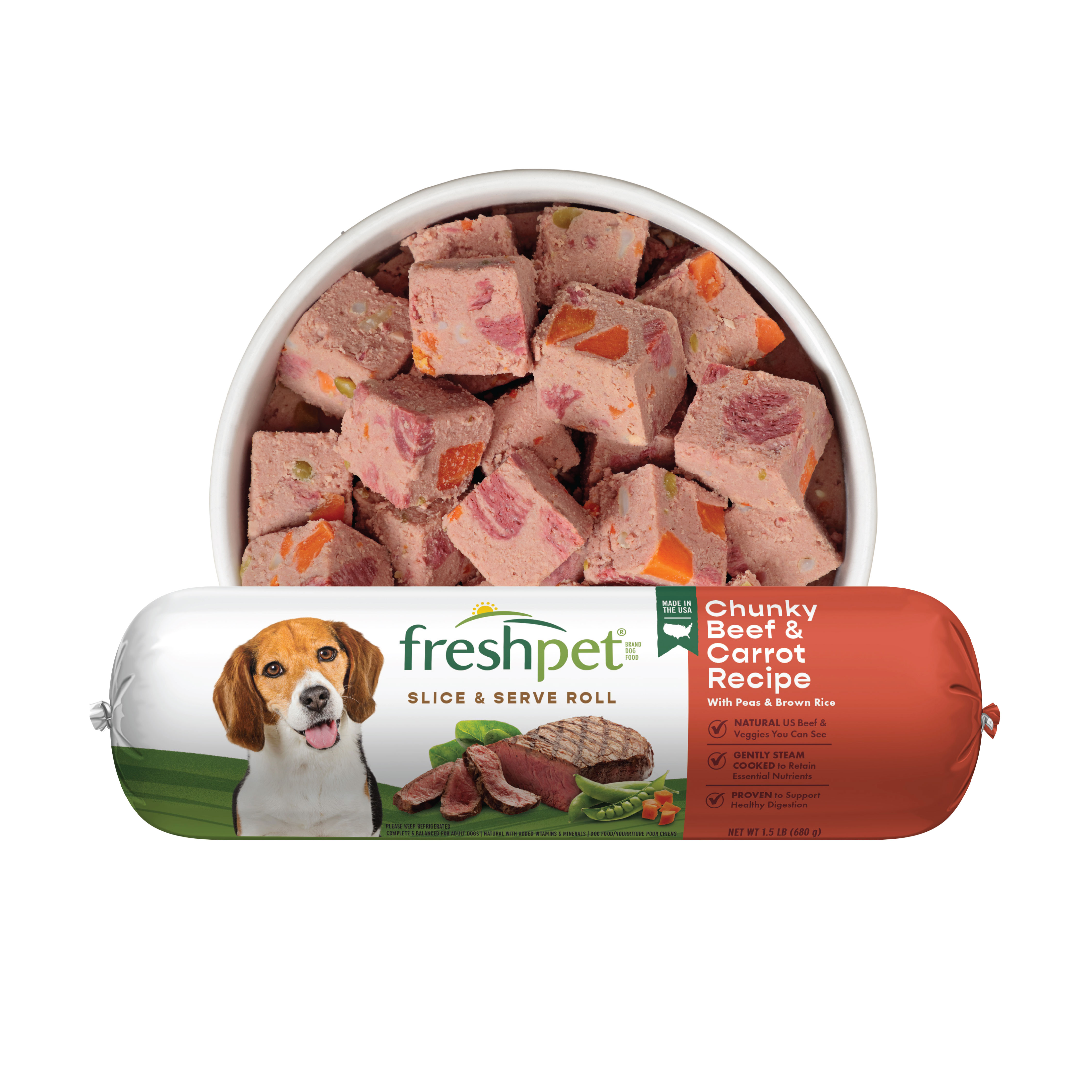 Freshpet Fresh Dog Food, Chunky Beef and Carrot Recipe, Slice & Serve Roll, 1.5 lb.