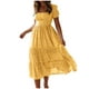 Casual Summer Robes for Women Manches Courtes Imprimé Plage Midi Dress Carré Cou Plissé Swing Boho Robe de Soleil – image 1 sur 7