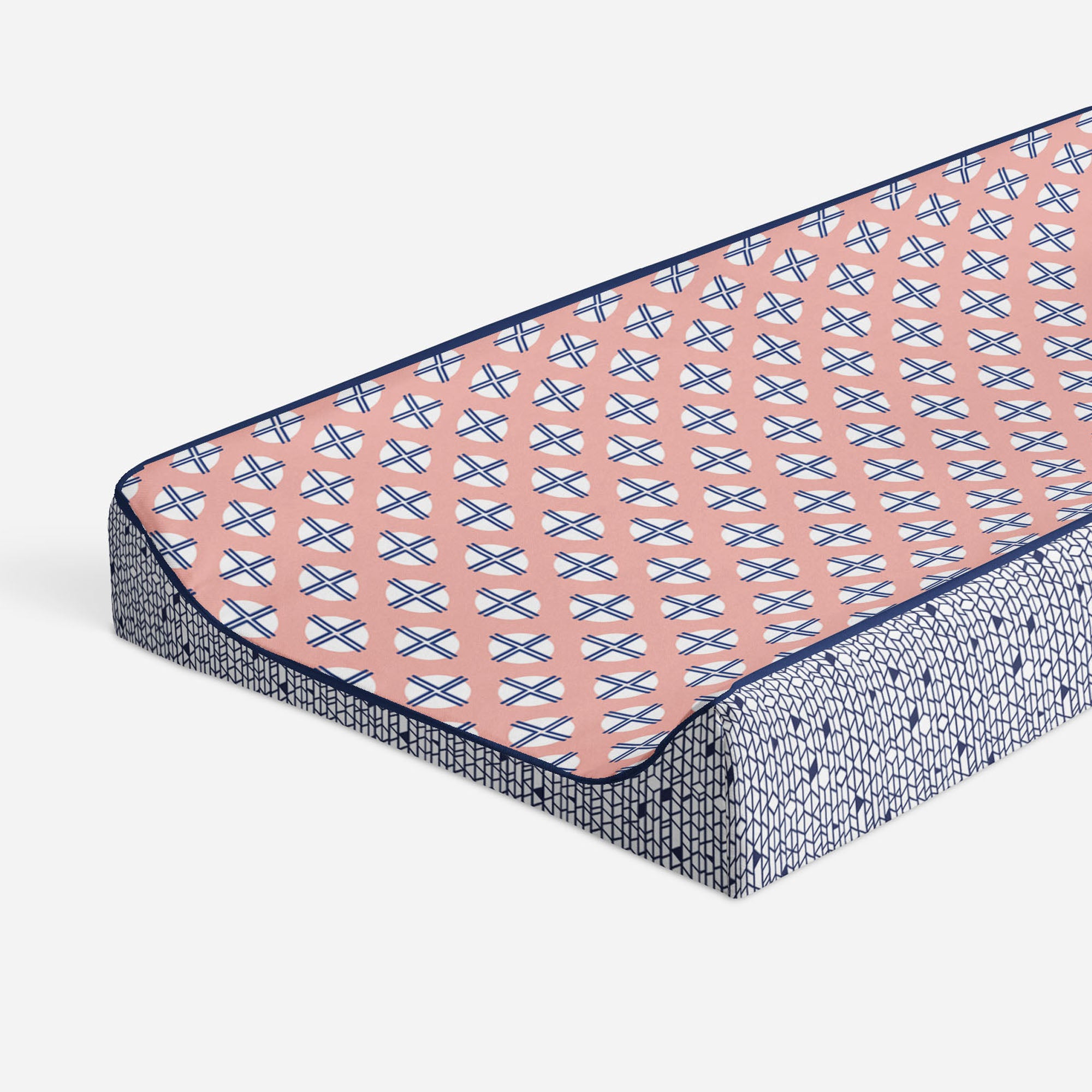 Bacati - Tribal Noah Coral/Navy Girls Quilted Changing Pad Cover