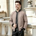 thumbnail image 2 of Men's Casual Spring and Fall Jacket Lightweight Bomber Jacket Men Color Block with Zipper Pocket Outerwear for Daily Wear Khaki 2XL, 2 of 5