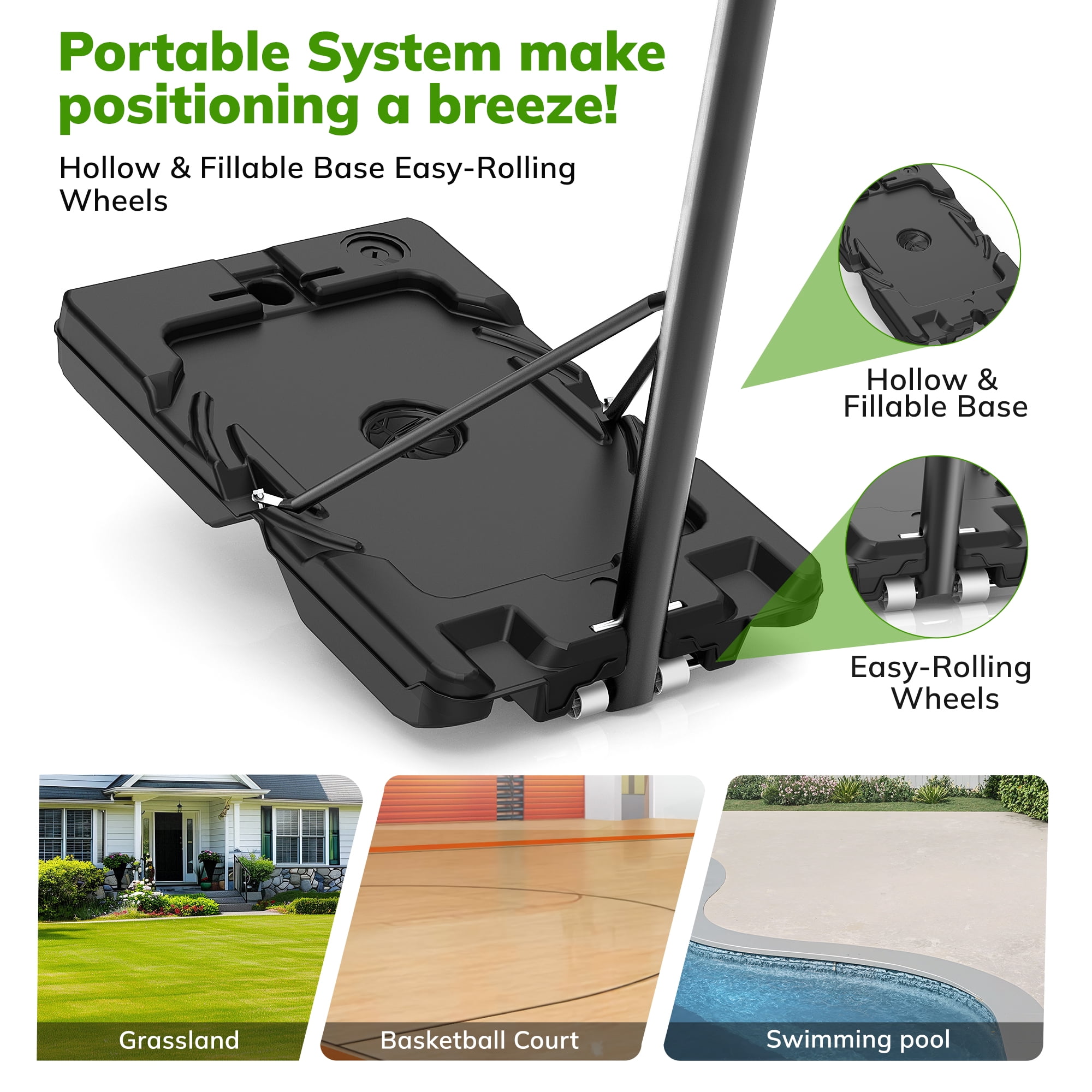 Basketball Hoop Stand 5-9 ft Adjustable, Portable Basketball Goals for Kids Teenagers, Great Outdoor, Backyard, Driveway, Indoor Play, Black