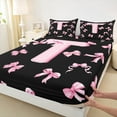 thumbnail image 3 of Feelyou Pink Initial T Letter Queen Sheet Sets, Princess Cartoon Ribbon Flat Sheet, Fashion Buffalo Bowknot Queen Fitted Sheet, Ultra Soft Bedroom Decor, 4-Piece, 3 of 7