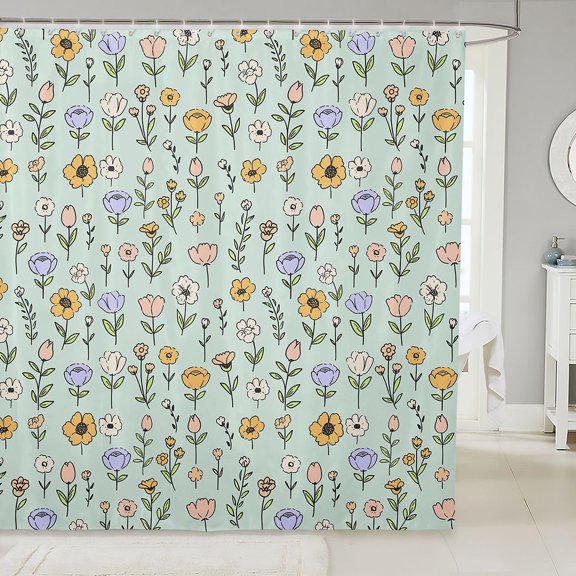 Floral Shower Curtain Pastel Botanical Flowers Bath Curtain for Bathroom Waterproof Fabric 71x71 inches