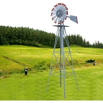 8FT Ornamental Windmill Backyard Garden Decoration Weather Vane, Heavy Duty Metal Wind Mill w/ 4 Legs Design, Grey