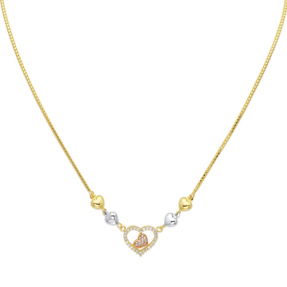 Wellingsale 14k Yellow Gold Polished CZ Cubic Zirconia Heart 1.5mm Round Box Necklace - 17"