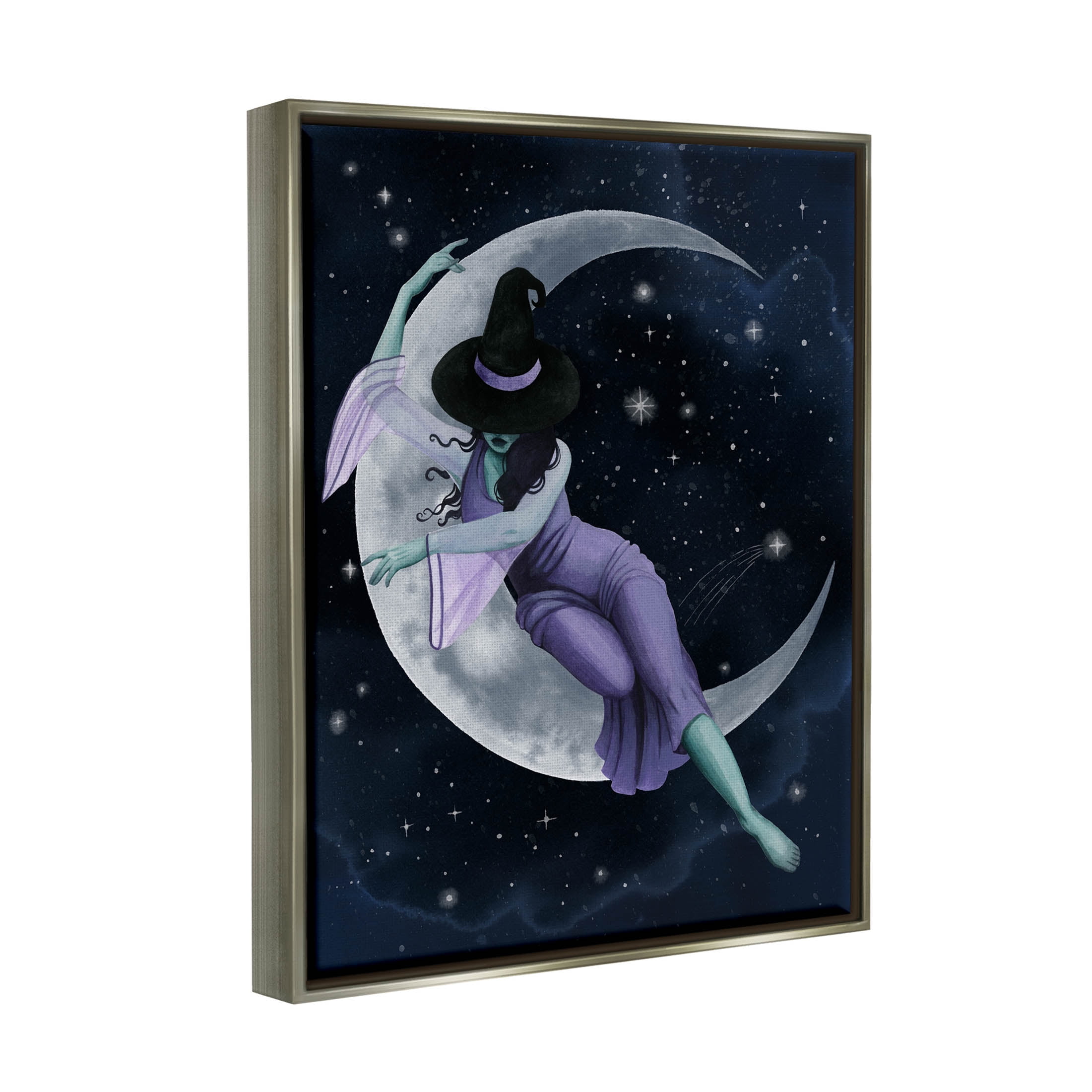 Stupell Industries Moon Witch Starry Night Sky Painting Luster Gray Floating Framed Canvas Print Wall Art, Design by Grace Popp
