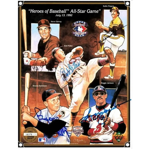 Bob Feller Rollie Fingers Steve Garvey Reggie Jackson Brooks Robinson autographed 1992 All-Star Upper Deck card sheet JSA