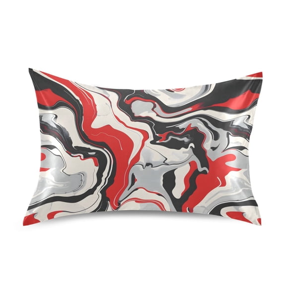 Satin Pillow Case Red Black Liquid Marble Standard Silk Pillow Cover for Hair and Skin Envelope Closure 20"x26"