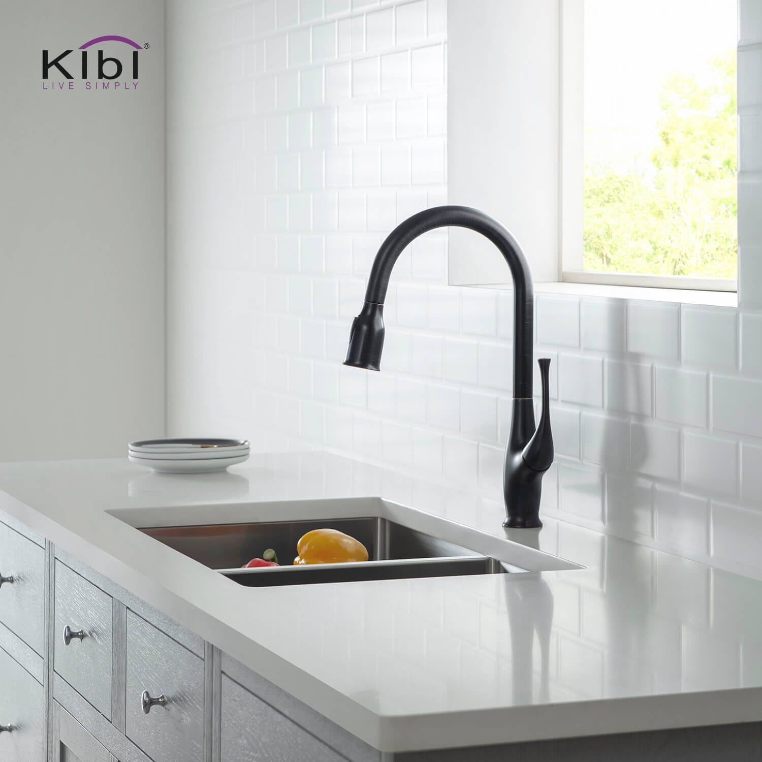 Kibi Cedar Single Handle Pull Down Kitchen Sink Faucet with Soap Dispenser