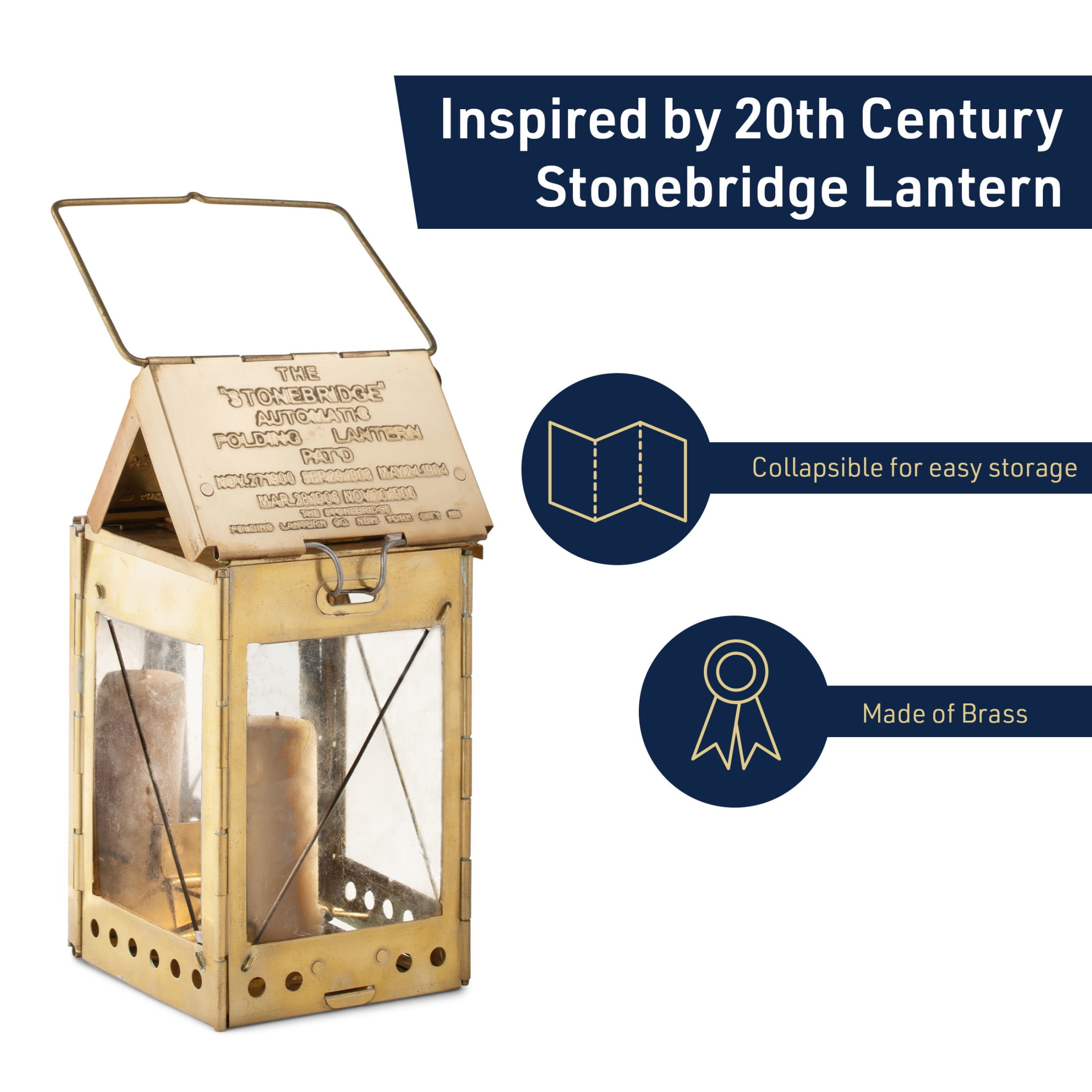 ライト・ランタン STONEBRIDGE FOLDING LANTERN Brass Stonebridge Candle Lanterns: Portable Brass Candle