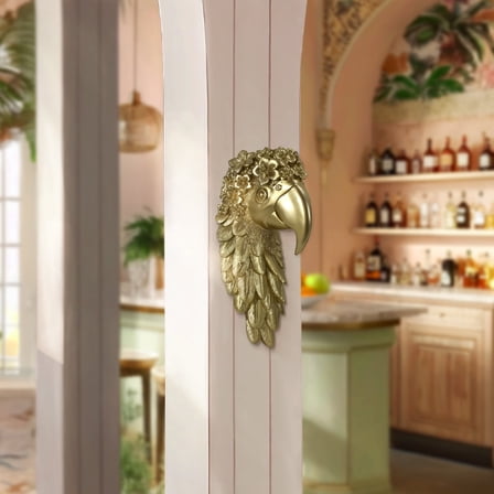 American Art Decor Gold Macaw Parrot 3D Wall Decor - Tropical Resin Sculpture with Flower Crown, Luxe Matte Gold Finish, Decorative Home Accent