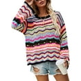 thumbnail image 6 of Women Colorful Knit Pullover Crochet Knitted Y2K Long Flared Sleeve Casual Sweater Rainbow Striped Knitwear, 6 of 10