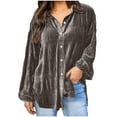 thumbnail image 2 of Spring Tops for Women Homenesgenics Velvet Tops for Women Women's Ladies V-Neck Loose Tops Casual T-Shirts Long Sleeve Blouse/Gray XXL, 2 of 6