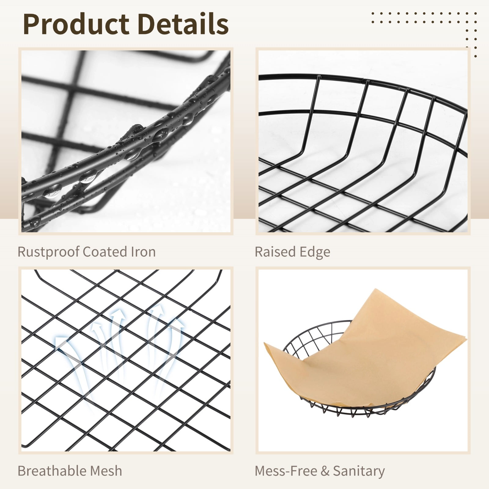 12 Pack Food Serving Wire Baskets,with 50 Deli Papers & Oil-Absorbent Liners,Commercial Snack or Bread Baskets for Restaurants,Catering,Parties