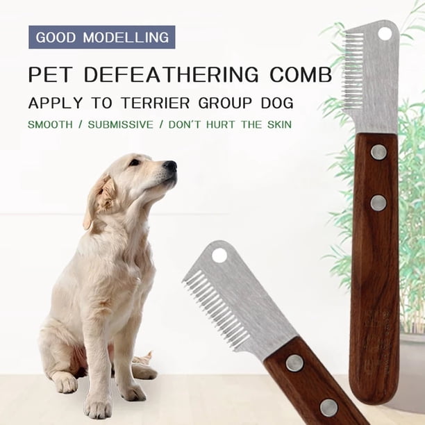 Peine profesional para perros, depiladora para mascotas con mango de madera y acero inoxidable