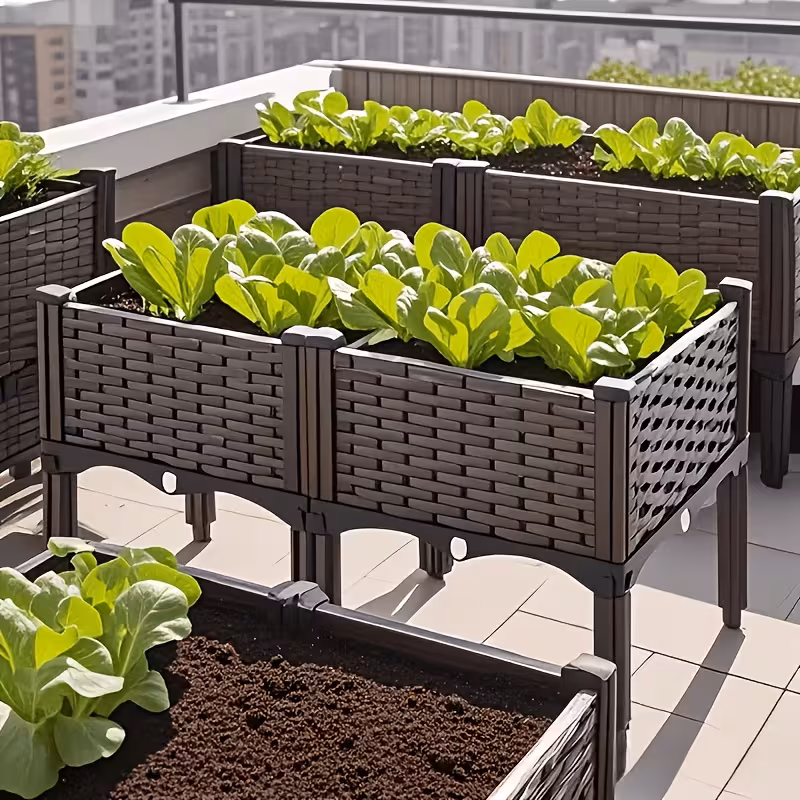 All-Weather Square Raised Planter Box with Drainage System, Outdoor Elevated Planter for Balcony, Railing, Garden, Lawn and Creative Christmas Decor