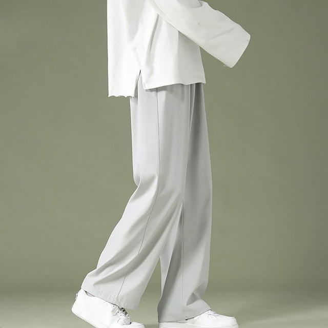 KIHOUT Mens Casual Elastic Waist Drawstring Pants Solid Color Baggy Lounge Pants Beach Trousers with Pockets