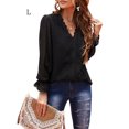 thumbnail image 4 of Sonducket Camiseta de mujer Blusa casual de manga larga con cuello en V de encaje de color sólido Prendas para la parte del cuerpo negro L, 4 of 6