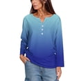 thumbnail image 3 of HVOBTTY Womens Long Sleeve Pullover T Shirt, Fall Tops for Women, Women's Casual Fashion Soft Gradient Print V Neck Daily Wear Pullover Top Blue, XXXL, 3 of 5