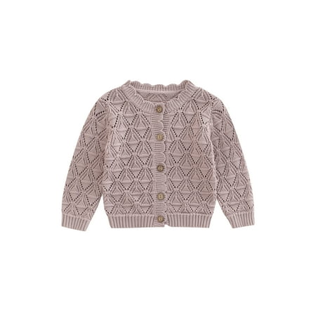 

Pudcoco Baby Long Sleeve Sweater Round Neck Button Knitted Hollow Coat