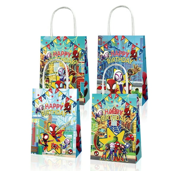 24 Spiderman themed gift bags with handles, snack candy bags birthday party favors supply