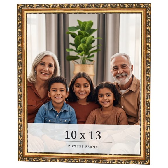 10x13 Frame Black & Gold Solid Wood Picture Frame Width 1.125 Inches | Interior Frame Depth 0.375