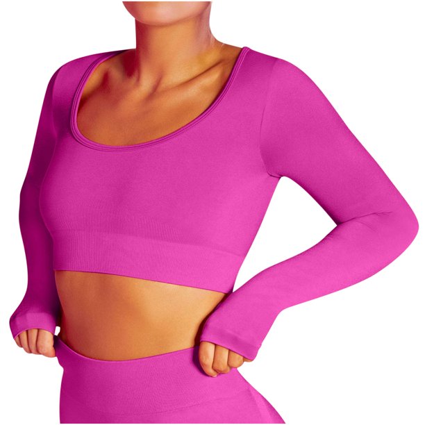 Nueva ropa de yoga sin costuras, camiseta de manga larga con cuello, ropa deportiva para mujer, para correr Pompotops FGAJ3361
