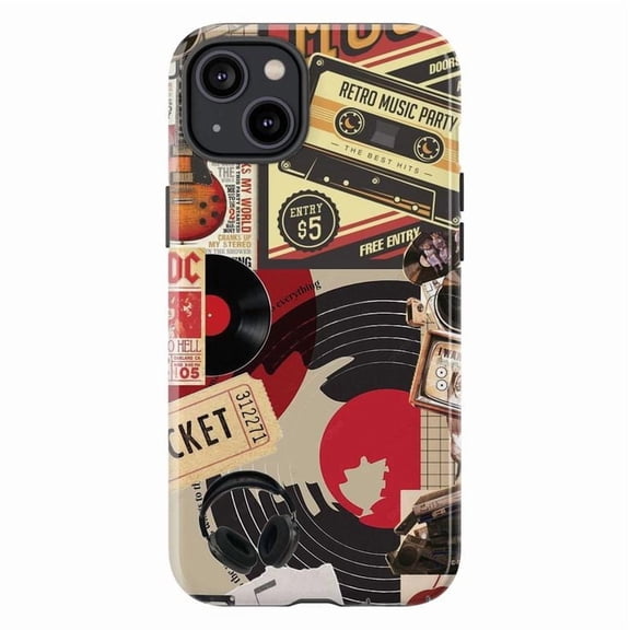 Vintage Music Ticket Collage Phone Case, 80s Rock Aesthetic Cover for iPhone 17 16 15 14 13 12 11 Series