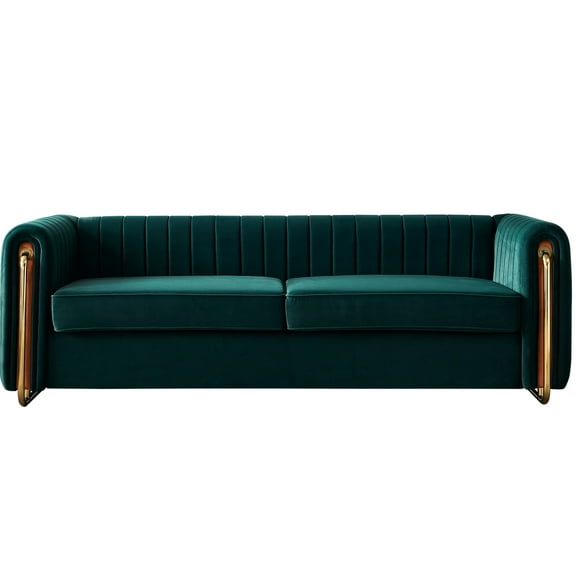 84.32''w Living Room Velvet , . Deep Channel , Polished Gold Legs, Modern Look, Soft Contemporary Pillow, 84.32''w. Tufting, Upholstery