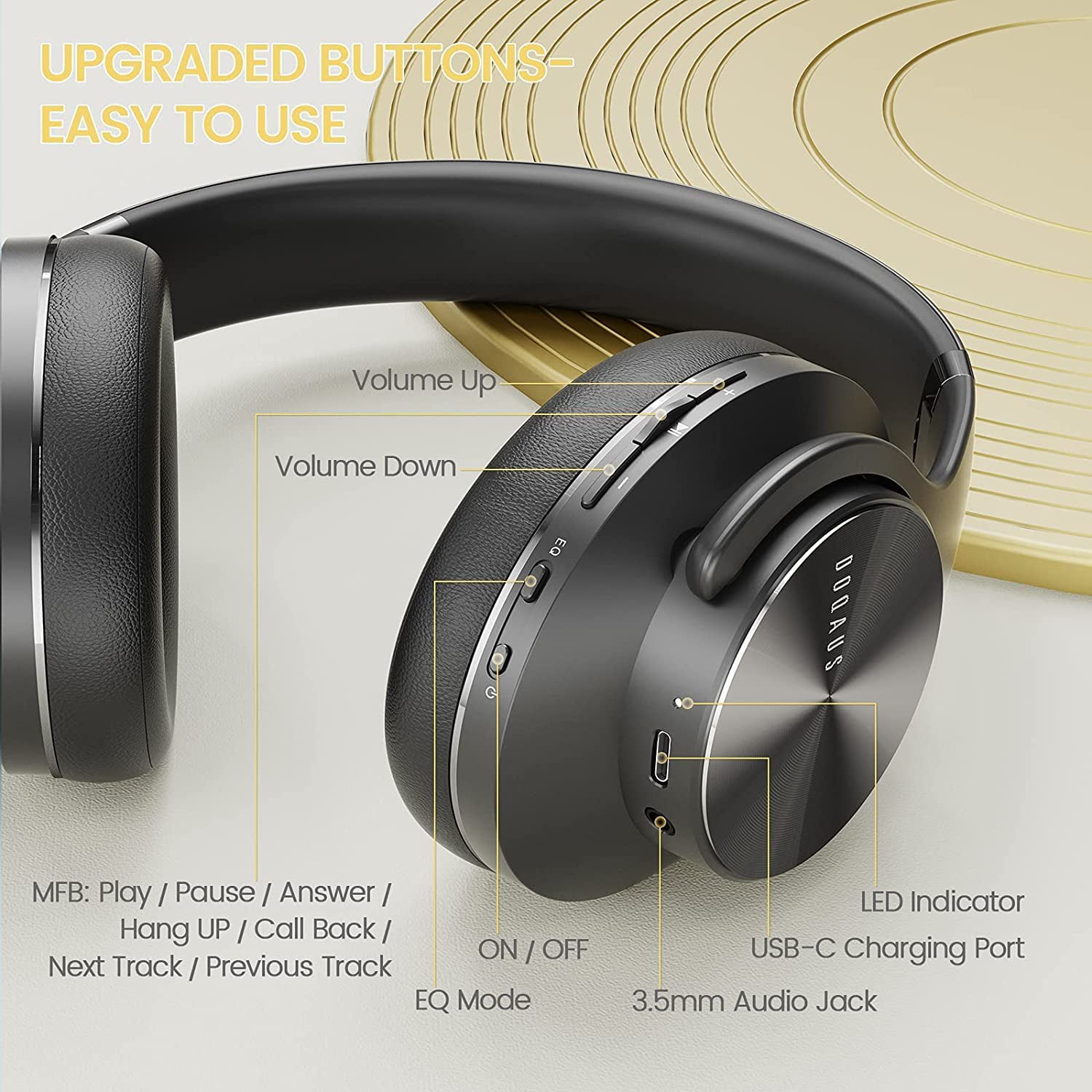 DOQAUS Bluetooth Headphones Over Ear, 52 Hrs Playtime 3 Wireless Headphones 
