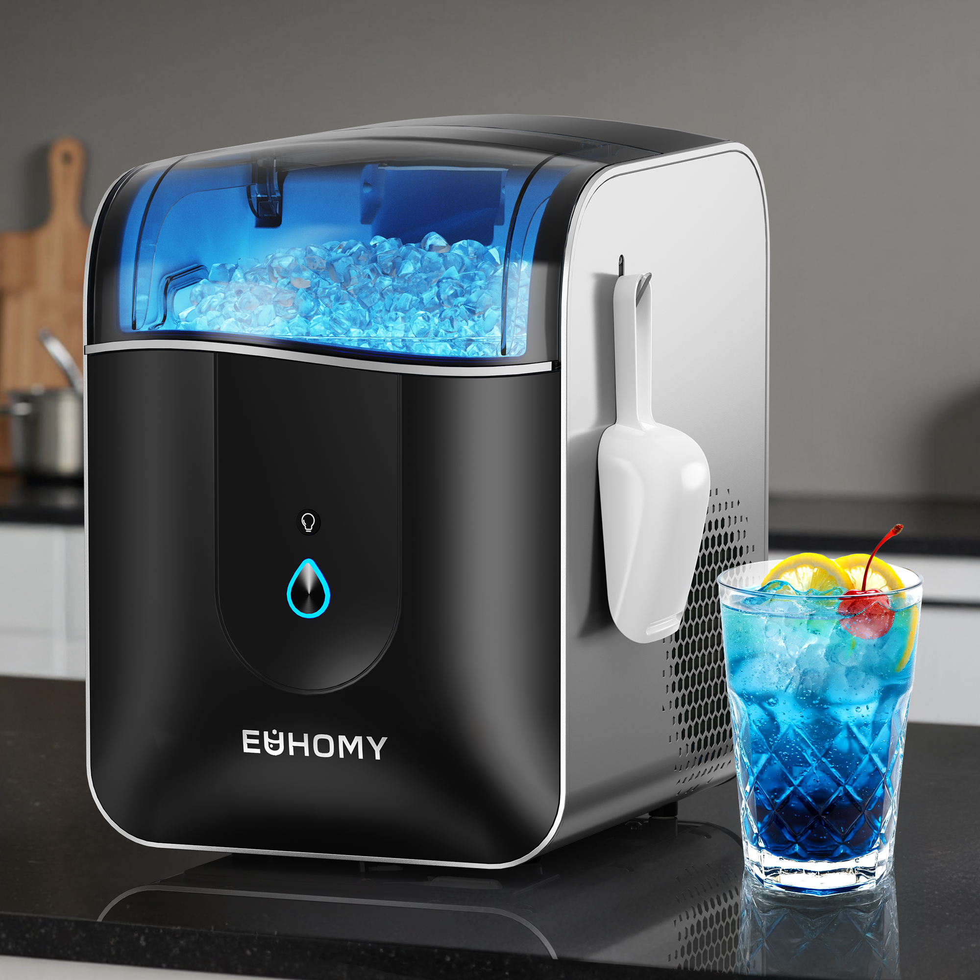 EUHOMY Countertop Nugget Ice Maker - 40Lbs/24H Soft Nugget Ice, Ultra-Quiet & Self-Cleaning, Compact for Home/Party
