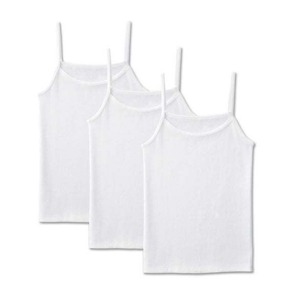 Fruit of the Loom Girls Undershirts, 3 Pack Solid White Wear Two Ways Spin Camis (Little Girls & Big Girls)
