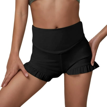 Bmisegm Girls Shorts Athletic Ruffle High Waisted Yoga Dance Workout Gymnastics Comfy Summer Bottoms Shorts Girls Black 120