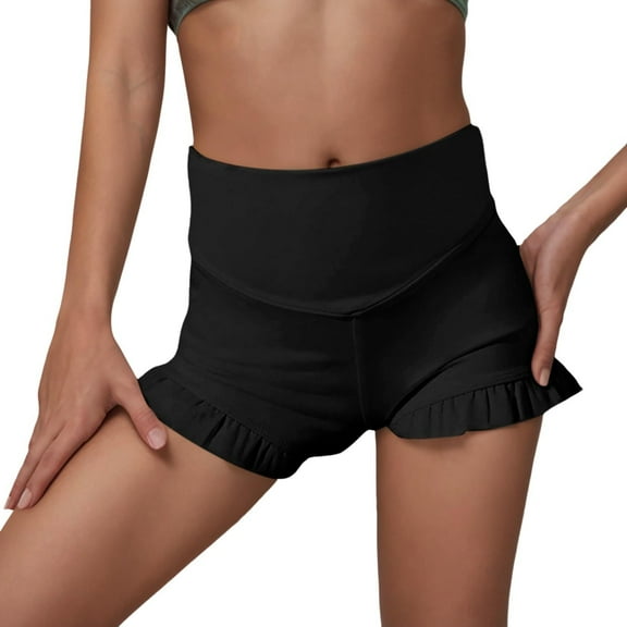 Huanglei Girls Athletic Ruffle Shorts High Waisted Yoga Dance Shorts Comfy Workout Gymnastics Shorts