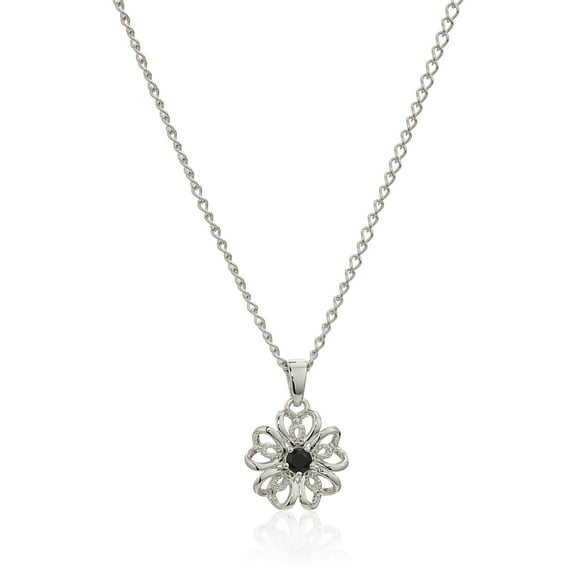 Sterling Silver Black Spinel Flower Pendant Necklace, 18'