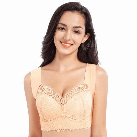 

HIBRO Women s Plus Size Unadjustable Sports Extra-Elastic Breathable Lace Trim Bra